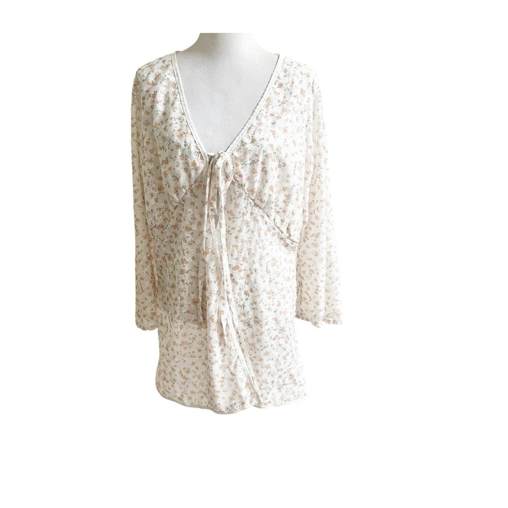 Diana Seger Handmade Eyelet Kimono Open Front Size L/XL Cottagecore Tie Front - Picture 2 of 11